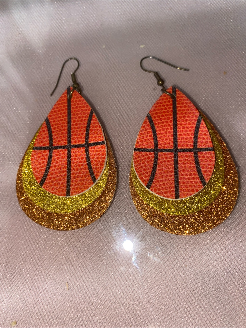 Basketball Teardrop Earrings - Orange & Gold Glitter